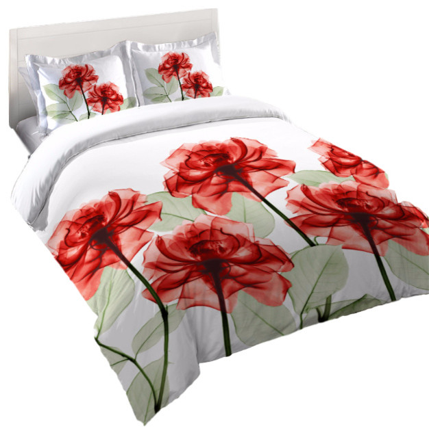 Sultry Red Rose Duvet Cover Contemporary Duvet Covers And