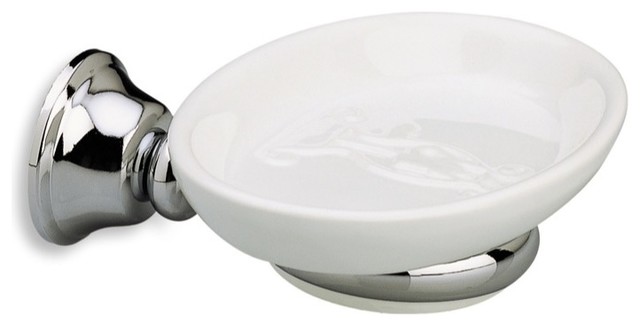 Wall Mounted Round White Ceramic Soap Dish With Brass Mounting, Chrome