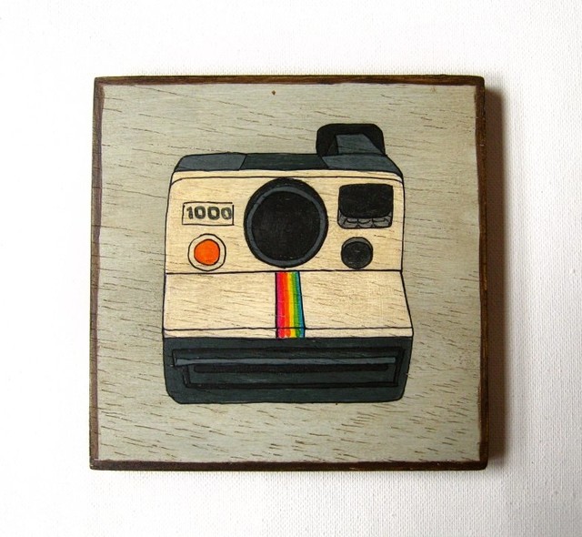 Vintage Electronics Polaroid Camera Original painting on Art blocks