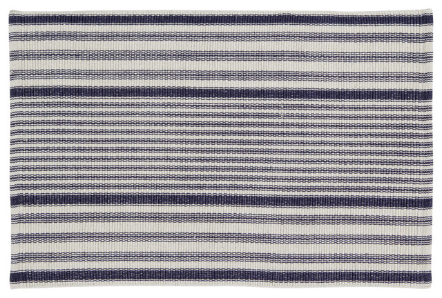 Handwoven Santorini Cotton Rug, Navy and Beige, 60x90 cm