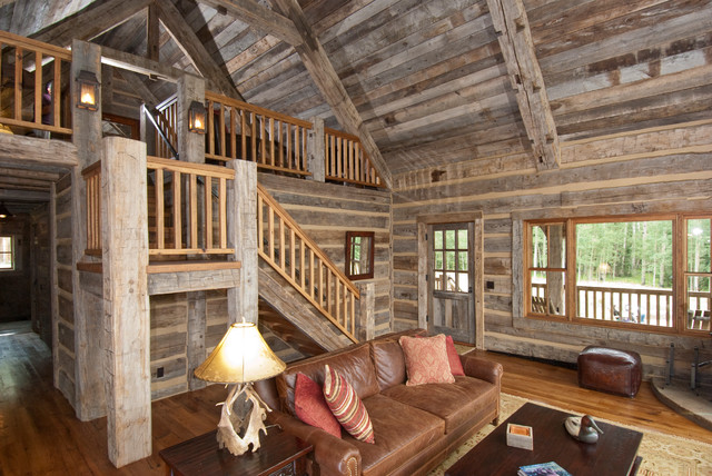 Hand Hewn Skin Wall Paneling And Barnwood Ceiling Rustic