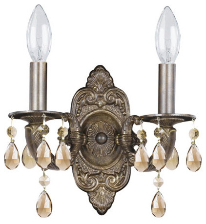 Sutton Venetian Bronze Ornate Wall Sconce Draped with Golden Teak Crystal