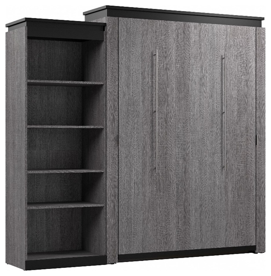 Bestar Orion 95" Queen Murphy Bed with Bookcase in Bark Gray