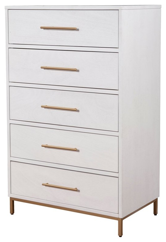 Alpine Furniture Madelyn Five Drawer Wood Chest in White Contemporary