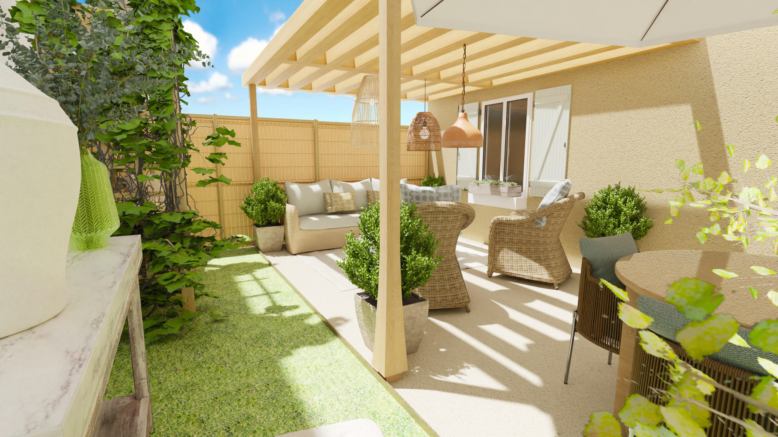 Aménagement et décoration d’une terrasse en Puisaye (Yonne)
