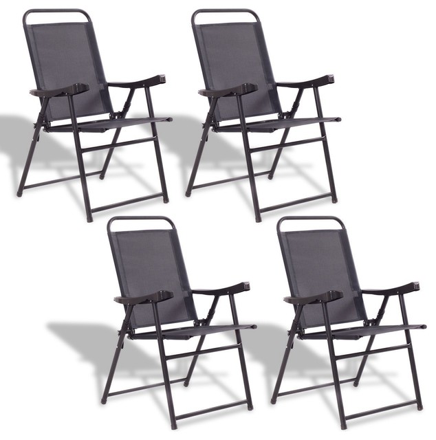 Modern Style Set Of 4 Folding Sling Chairs With Armrest Modern Style Set Of 4 Folding Sling Chairs With Armrest Outdoor By Imtinanz Llc