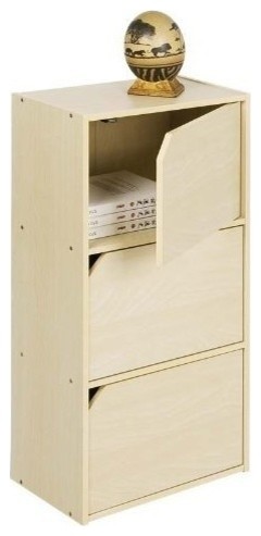 Pasir 3 Tier Bookcase With Door With Out Handle, Steam Beech