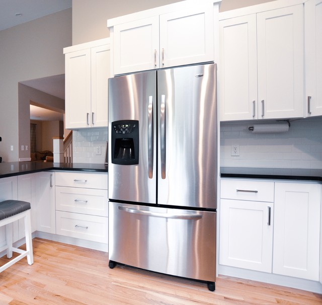 Traditional White Kitchen Galaxy Granite Countertops Maple