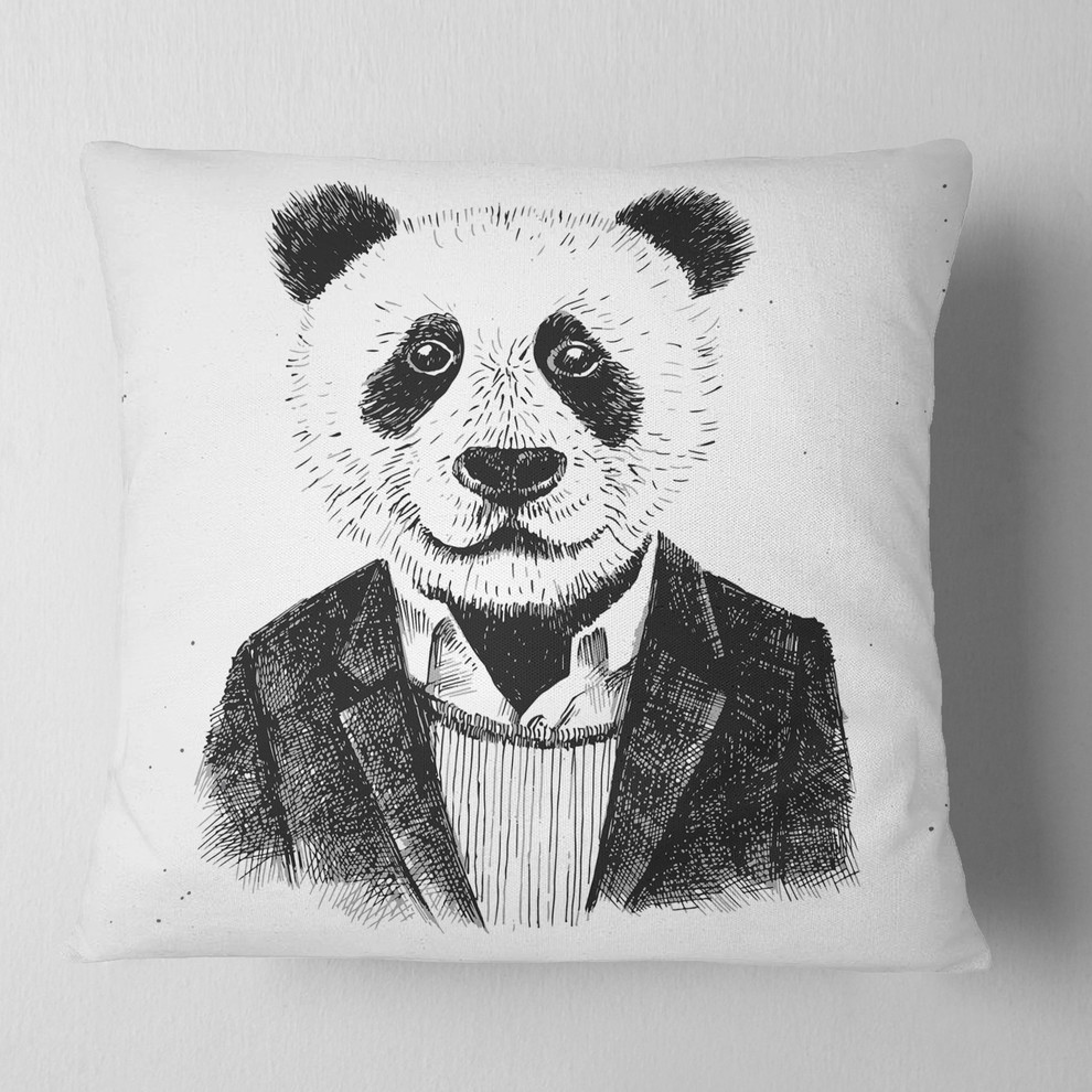 Funny Hipster Panda Black White Animal Throw Pillow, 18"x18"