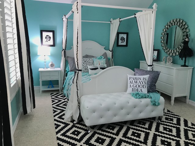 Tiffany Blue Paris Themed Teen Room Traditional Bedroom