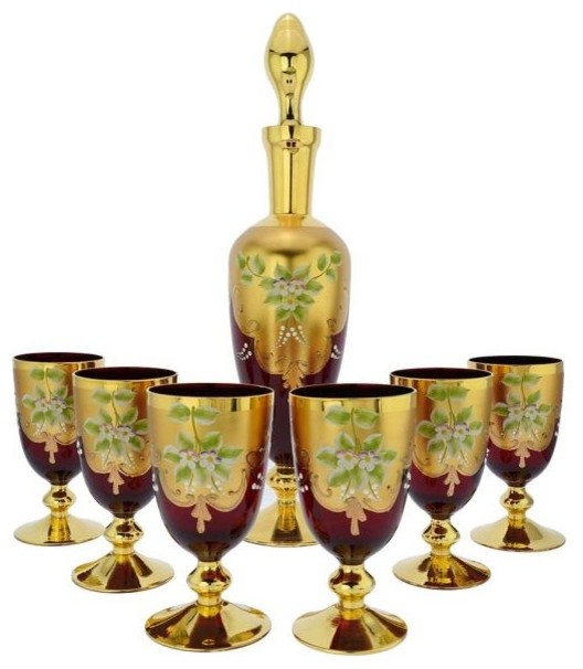 GlassOfVenice Murano Glass Heart Wine Glass Charms Set of 6