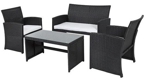 Black Resin Wicker 4 Piece Patio Furniture Set White Seat Cushions Black Resin Wicker 4 Piece Patio Furniture Set White Seat Cushions