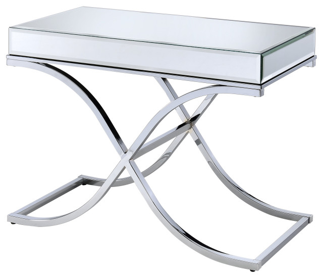 ACME Yuri Sofa Table, Mirrored Top/Chrome