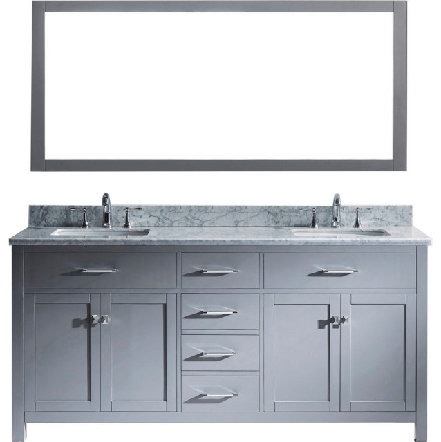 72" Double Bathroom Vanity, Gray, Square Sink, Polished Chrome