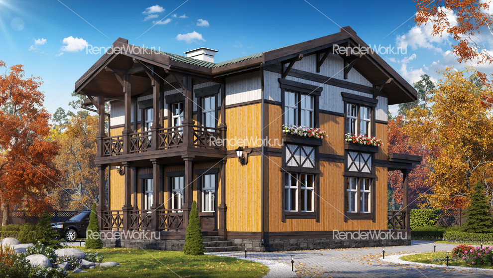 Визуализация деревянного коттеджа