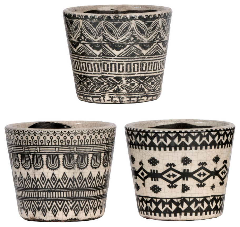 Black White Terracotta Planter 5.5x4.5" 3-Piece Set - Southwestern -  Outdoor Pots And Planters - by Fantastic Decorz LLC | Houzz