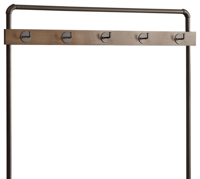 Industrial Inspired Pipe Designed Hall Tree With Built In Bench, Brown