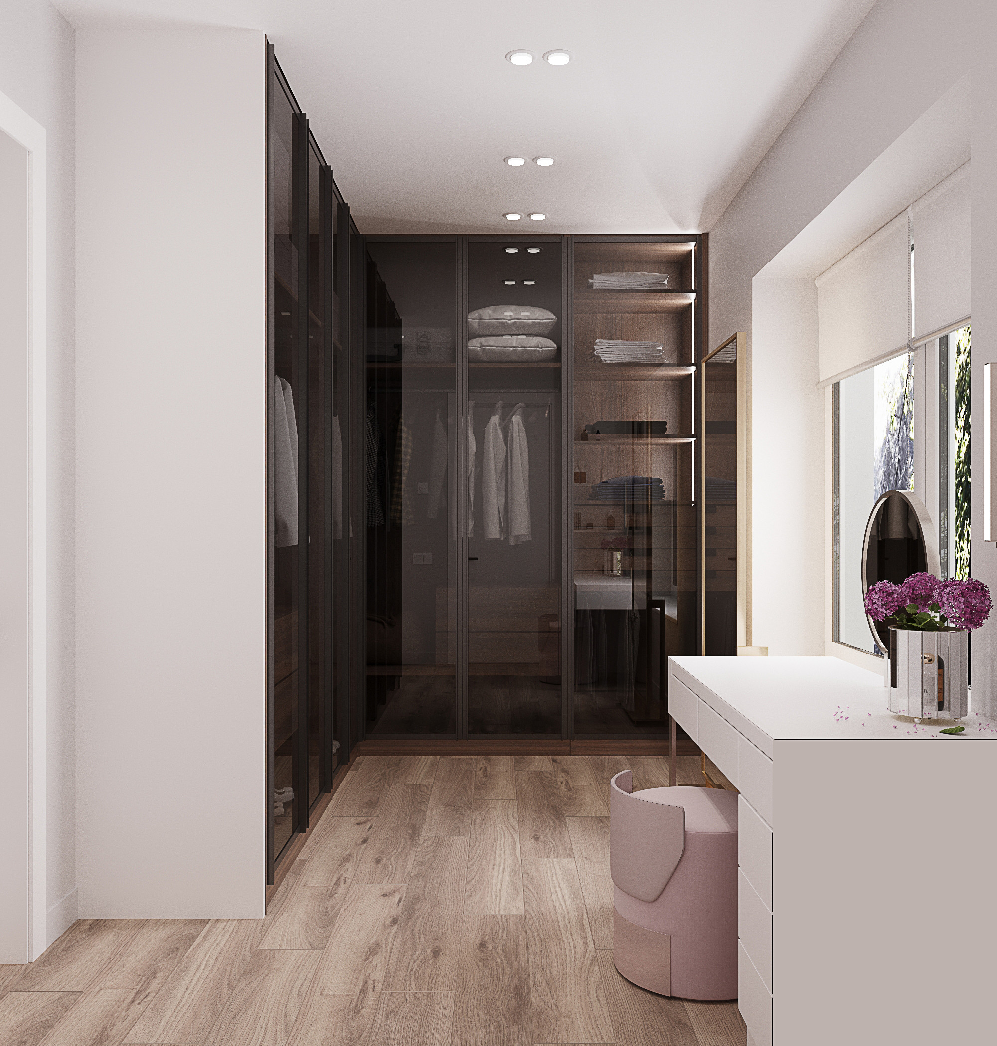 おしゃれな収納・クローゼット (黒いキャビネット、ガラス扉の