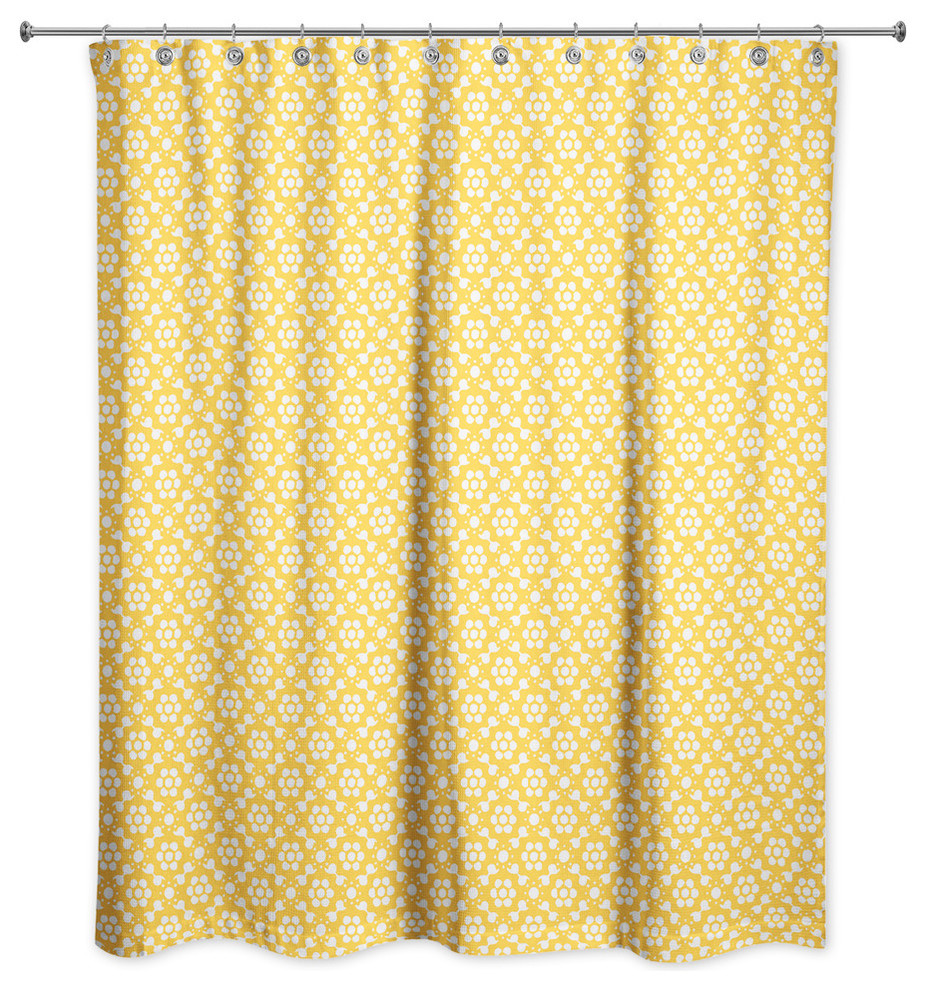 Yellow Floral Pattern Shower Curtain Contemporary Shower Curtains