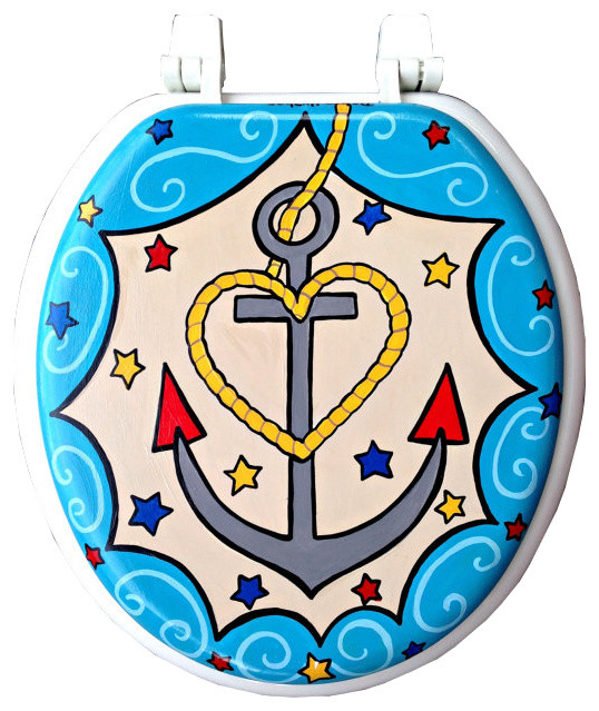Nautical Anchor Hand Painted Toilet Seat Eclectic Toilet Seats by