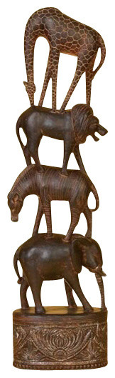 In Jungle Stack /4 Giraffe Lion Zebra Elephant Statues Sculpture