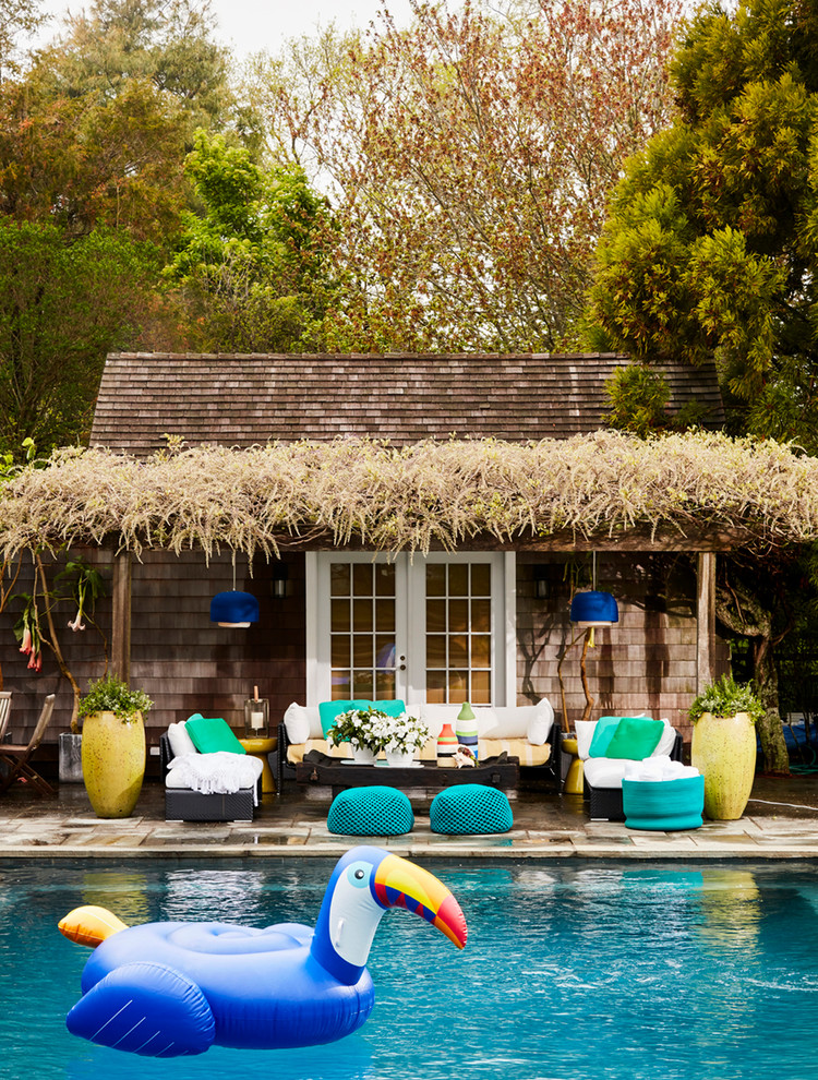 Inspiration for a coastal pool house remodel in New York