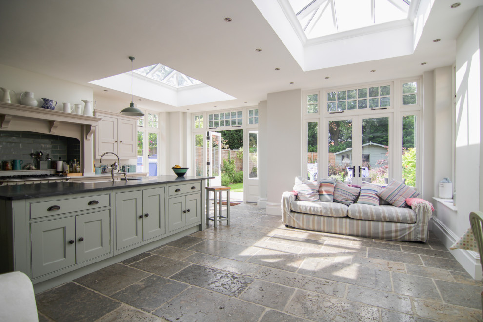 Handmade kitchen with limestone floor