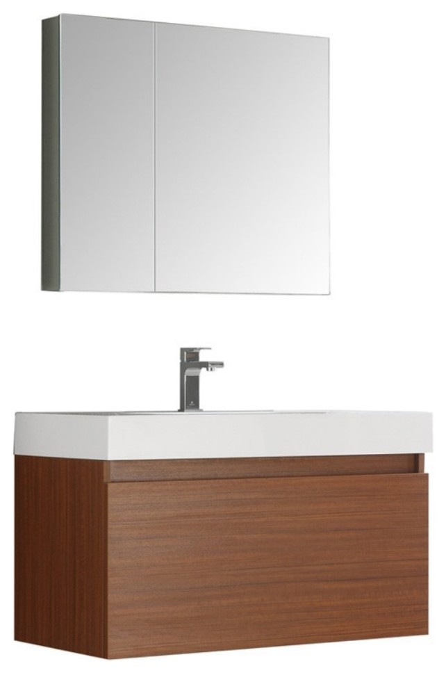 Mezzo 36" Teak Wall Hung Modern Bathroom Vanity Modern Bathroom Vanities And Sink Consoles