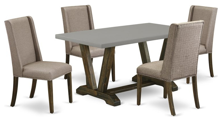 East West Furniture V-Style 5-piece Wood Dining Set in Jacobean Brown/Cement