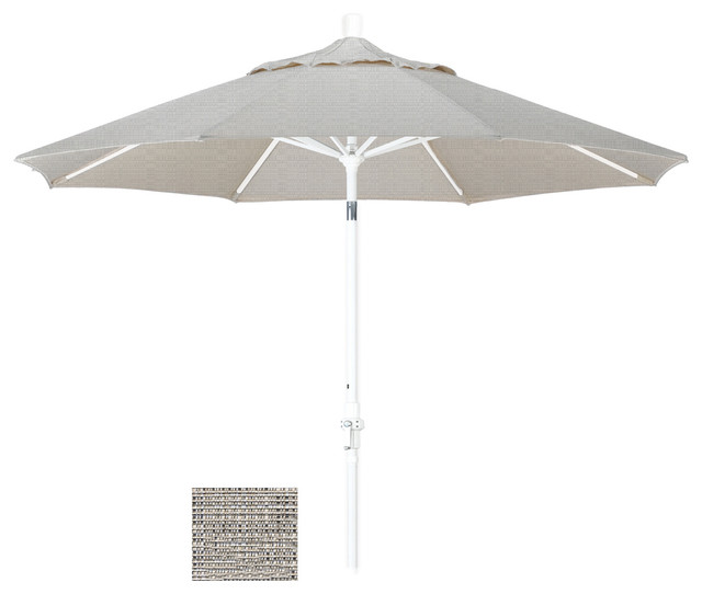 California Umbrella 9 Foot Olefin Fabric Aluminum Crank Lift 9 Foot Olefin Fabric Aluminum Crank Lift Collar Tilt Patio Umbrella White Pole Contemporary