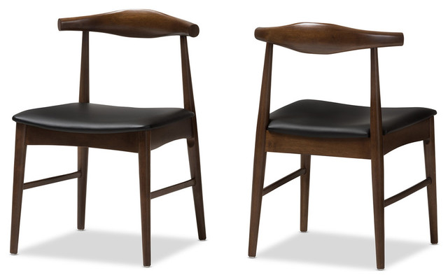 Winton Mid-Century Modern Walnut Wood Dining Chair Set of 2