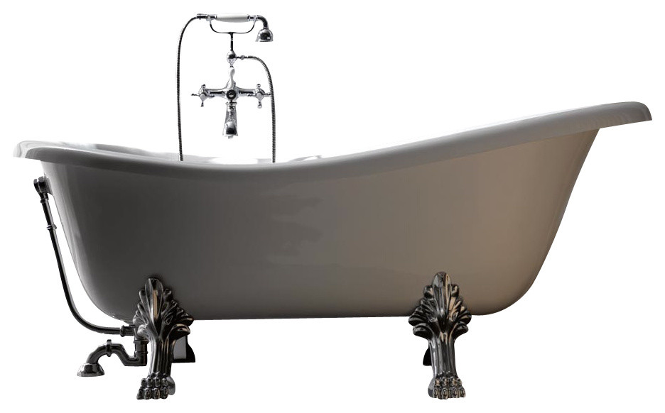 Retro 1051 Glass Resin Bathtub in White with Metal Feet Traditional