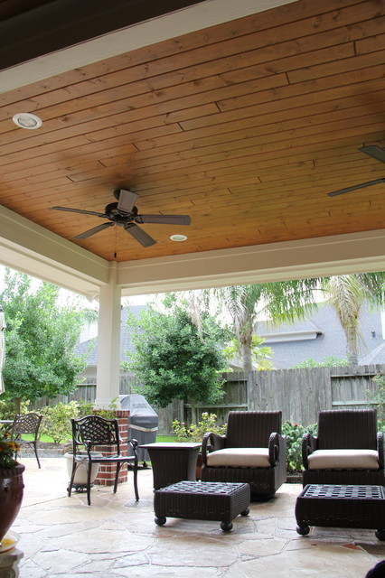 Patio Cover In Houston Tx With Stamped Concrete Traditional