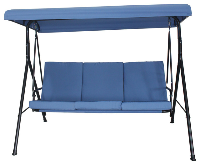 Home Beyond 3 Person Steel Fabric Outdoor Porch Swing Canopy With Stand Blue