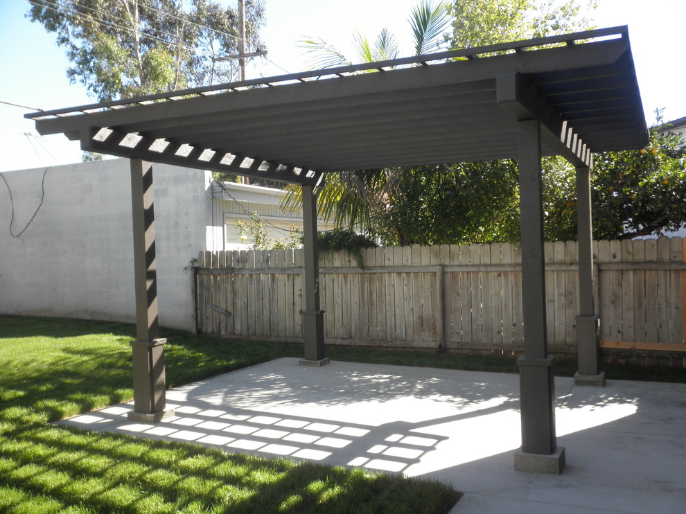 Mid-sized transitional backyard patio in Orange County with concrete slab and a gazebo/cabana.