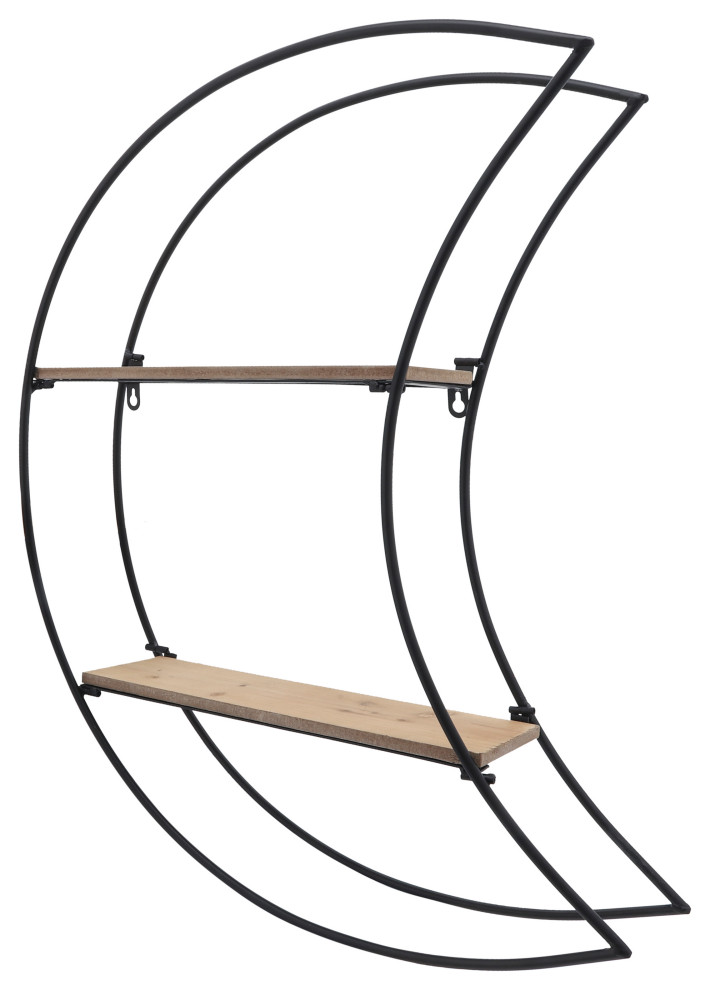 Metal, 26"H Crescent Folding Wall Shelf, Black/Br Industrial