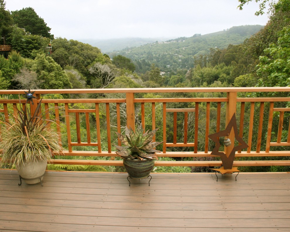 Example of a mid-sized minimalist backyard deck design