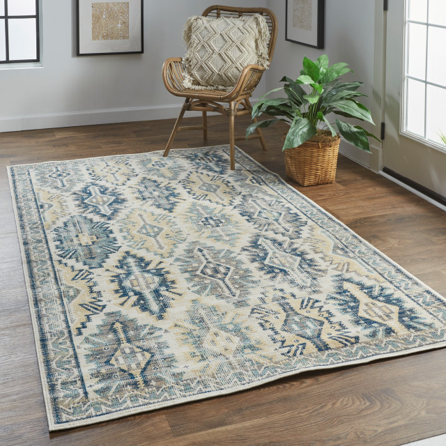 Feizy 39C8FIVY Nolan Power Loomed Blue / Beige Area Rugs, 5' x 8