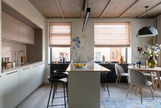 Дизайн кухни, грамотное зонирование в квартире, кухня гостиная реальные фото