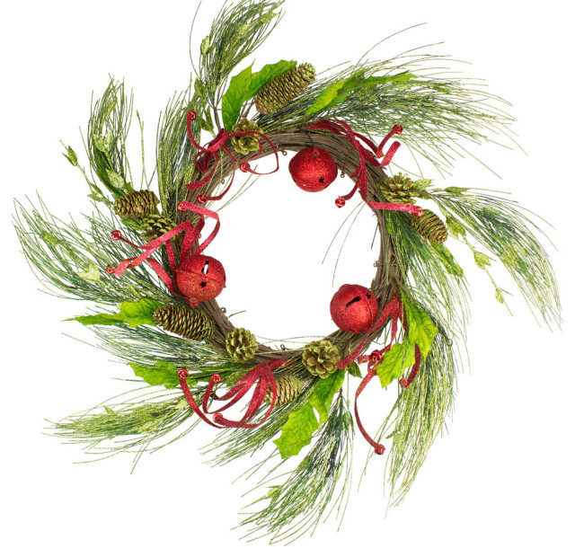 21" Christmas Brites Red & Green Jingle Bell Glitter Artificial Wreath - Unlit
