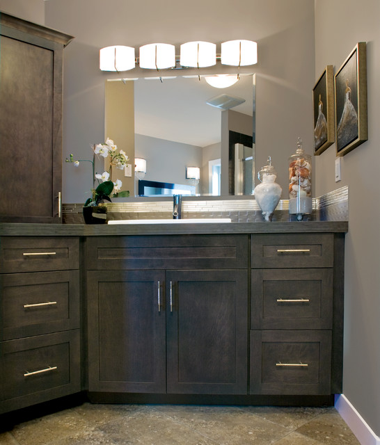 Shades Of Grey Contemporary Bathroom By Huntwood Custom Cabinets