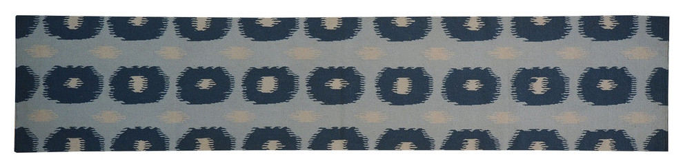 Sky Blue Durie Kilim Runner Flat Weave Hand Woven Oriental Rug