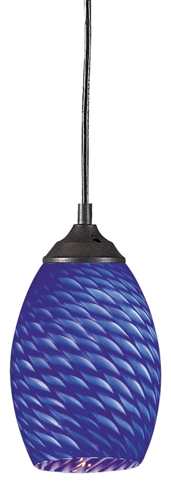 Jazz 1-Light Mini Pendant, Sand Black With Blue Glass