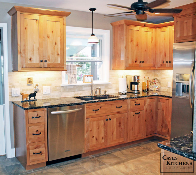 Rustic Knotty Alder Kitchen with Weathered Beams Rustic 