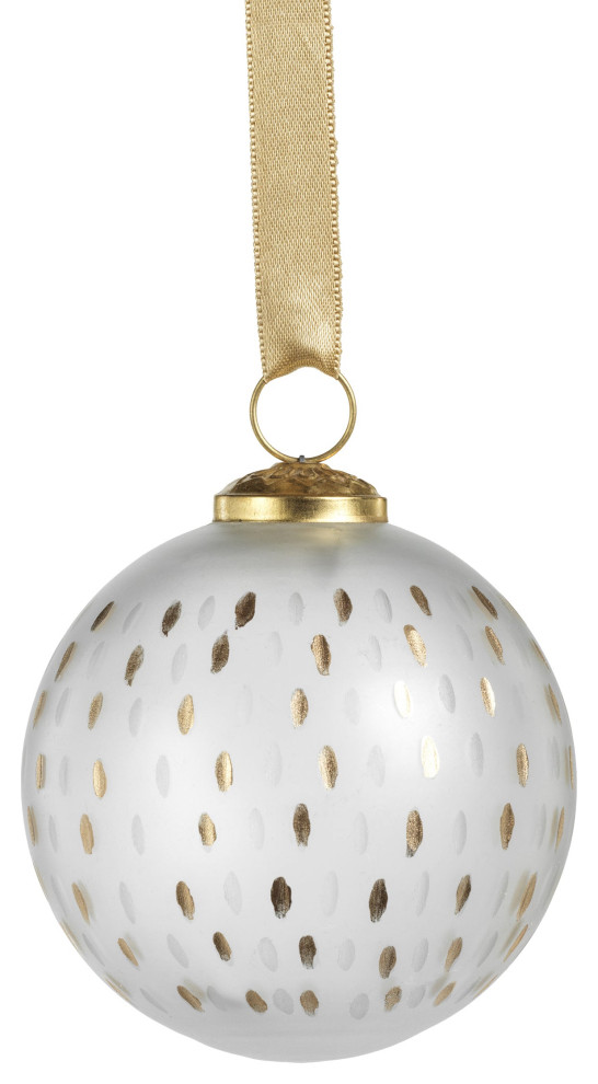 4" Frosted and Etched, Gold Glass Ball Ornaments, Set of 6, 4