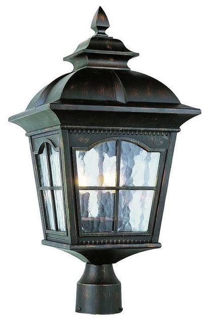 Trans Globe 11" Briarwood 3-Light Postmount Lantern, Antique Rust