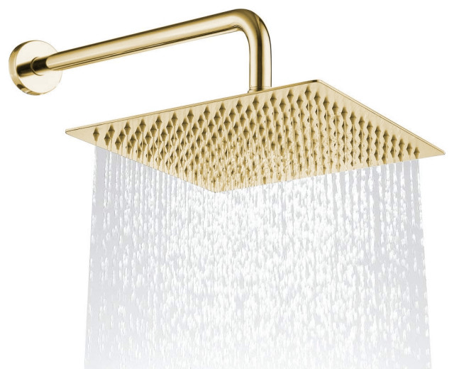 Brushed Gold Thin Square Rainfall Shower Head, 10" Contemporary