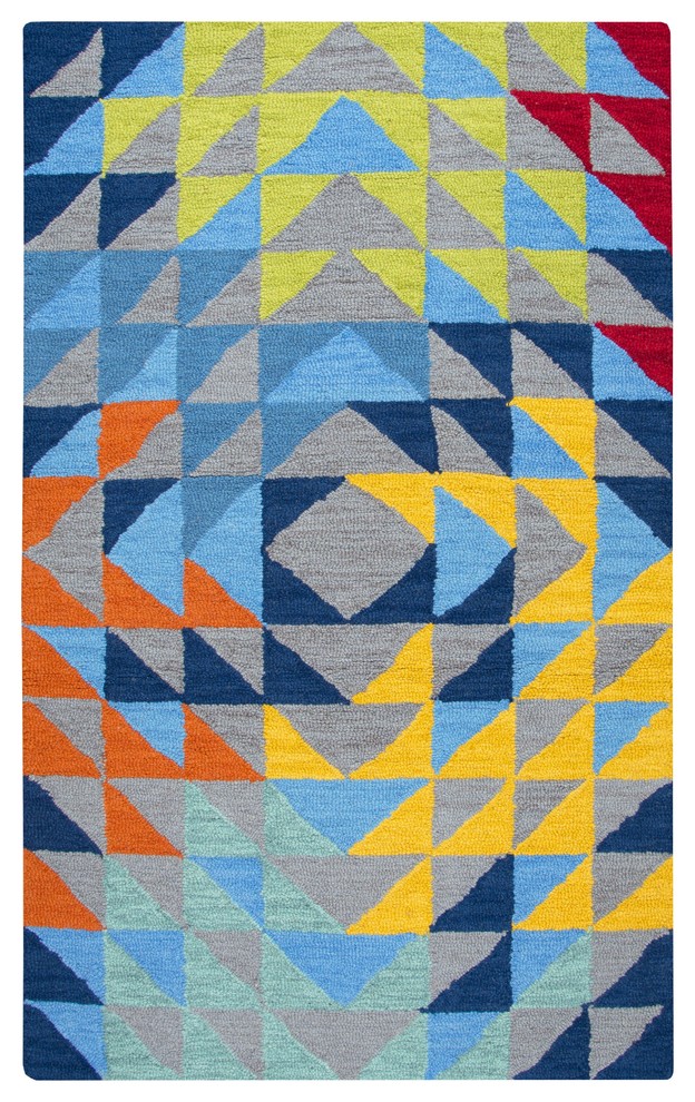 Rizzy Home Play Day PD588A Gray Triangle Geo Area Rug, Rectangular 3'x5'