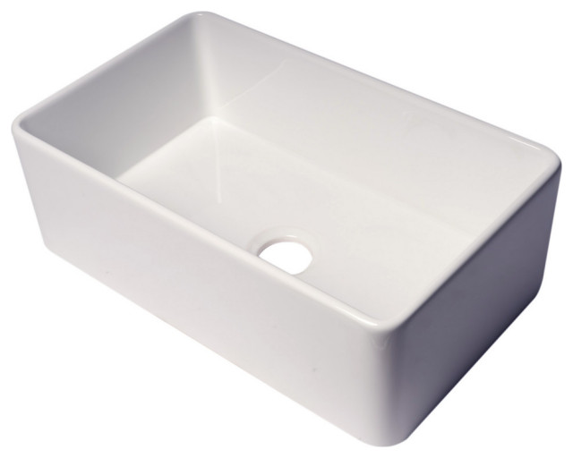 ABF3018 30" White Thin Wall Single Bowl Smooth Apron Fireclay Kitchen Farm Sink