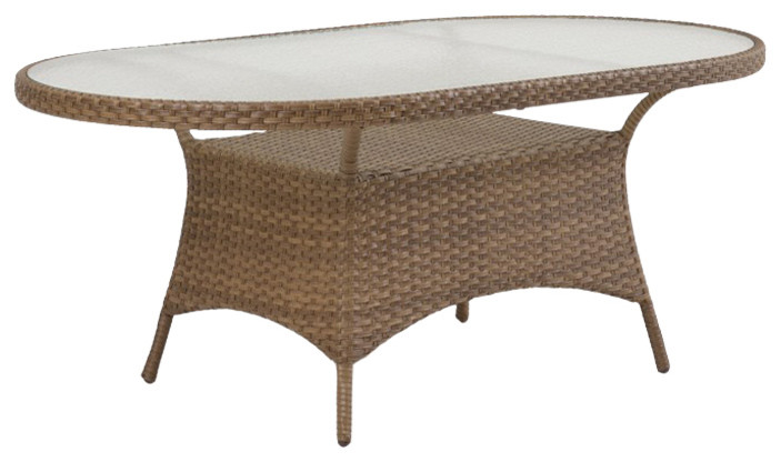 Patio Table and Chairs, "Ludie" 40"x70" Oval Wicker Patio Table, Oyster Gray